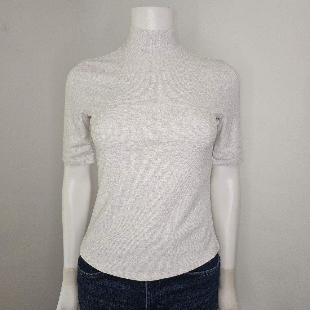Athleta Signature Rib Elbow Sleeve Tee Top Size XS Gray Mock Neck Stretch NWT